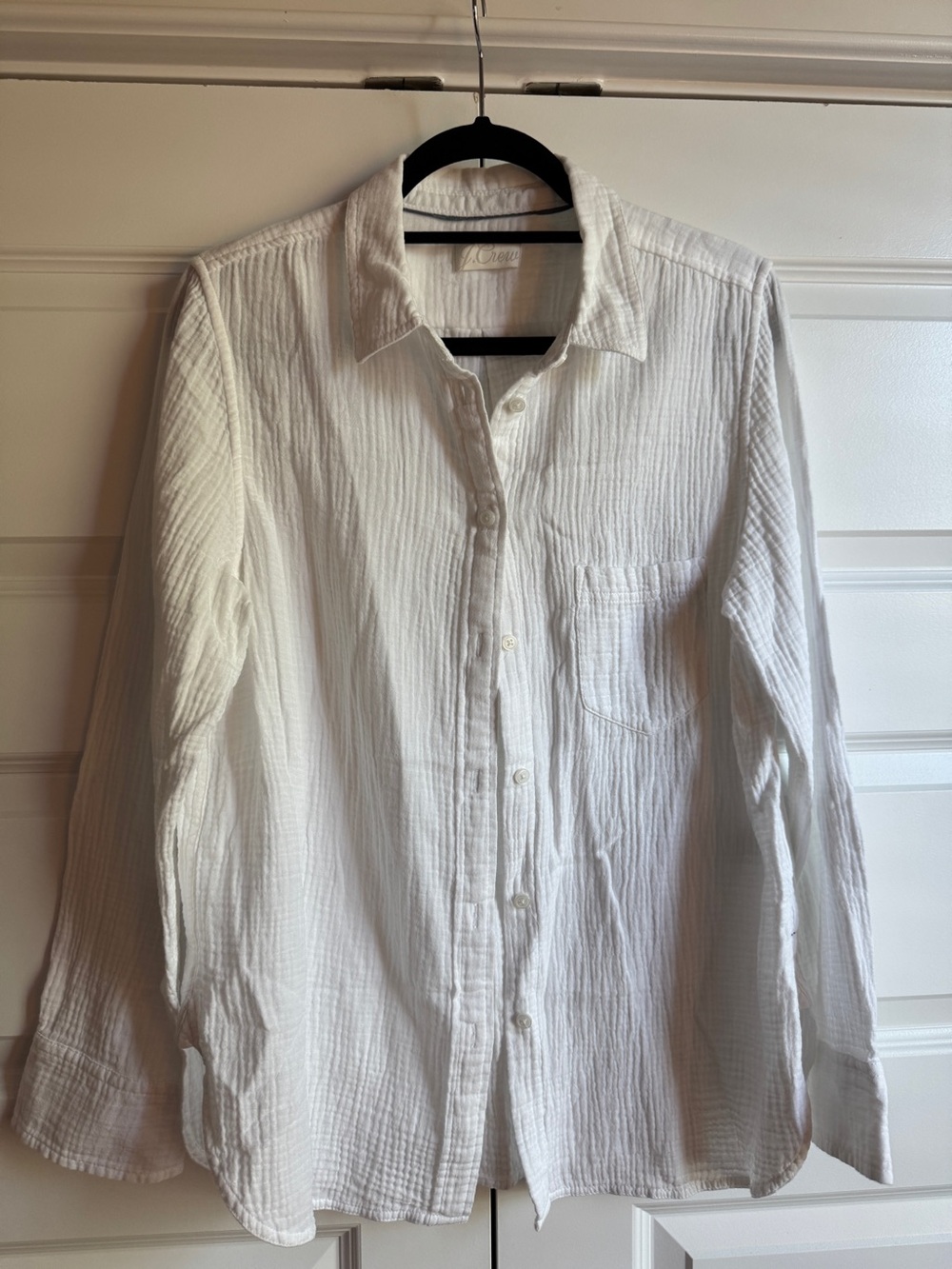 J. Crew White Textured Casual Button-Down Shirt